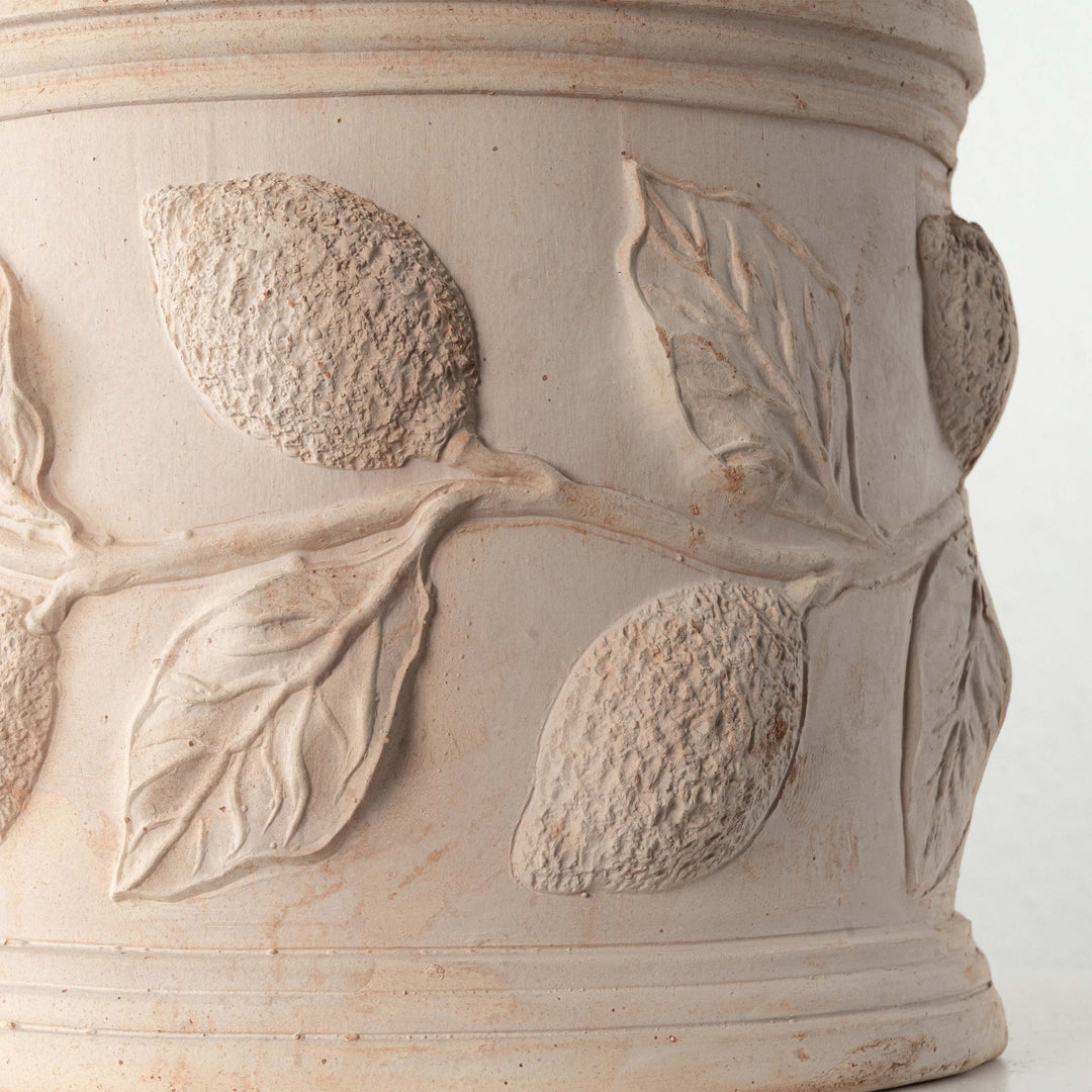 Terrakotta Pflanzkubel mit Zitronenzweig Relief (Zylindrisch)