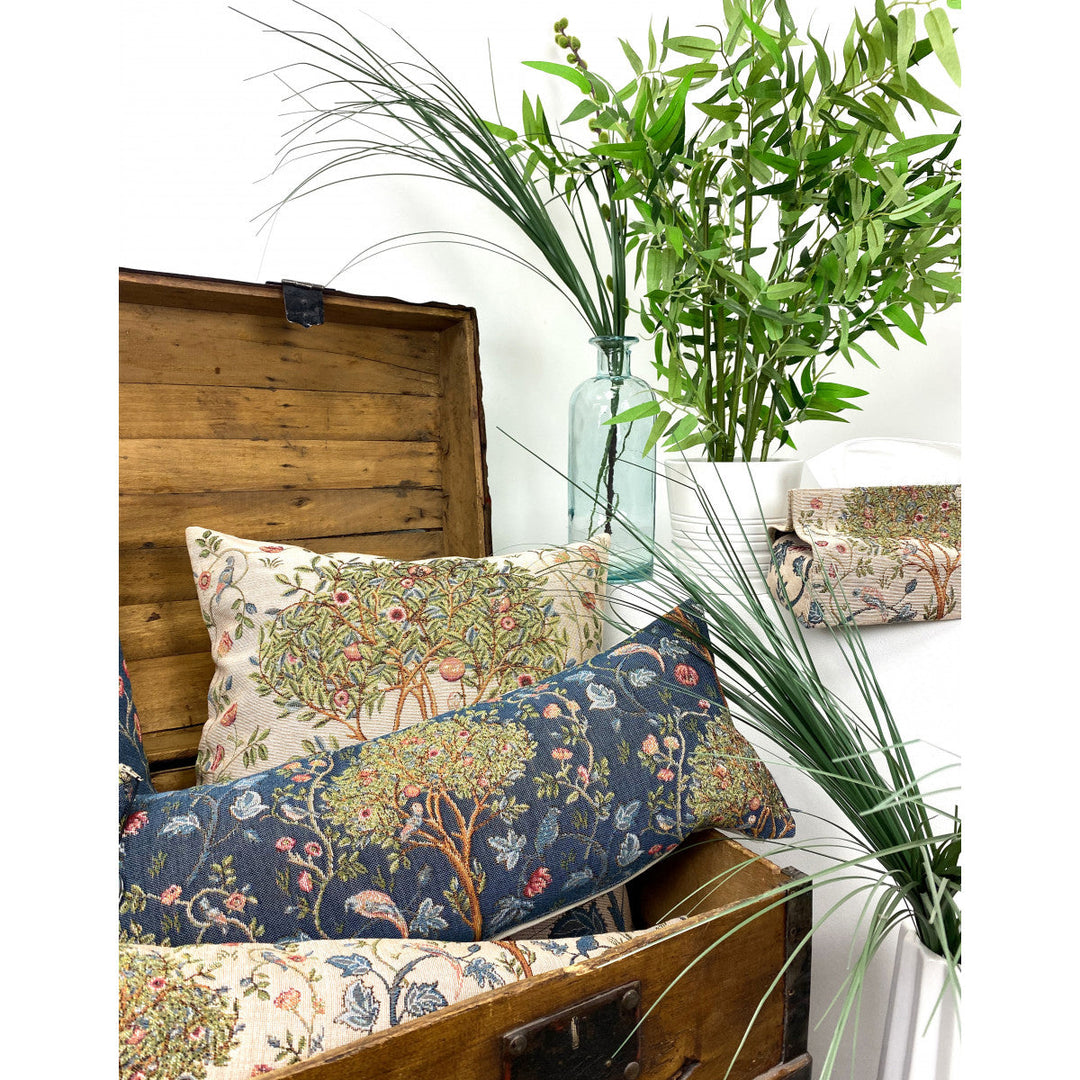 Beiger Kissenbezug – Baum mit Vögeln (Jacquard gewebt)