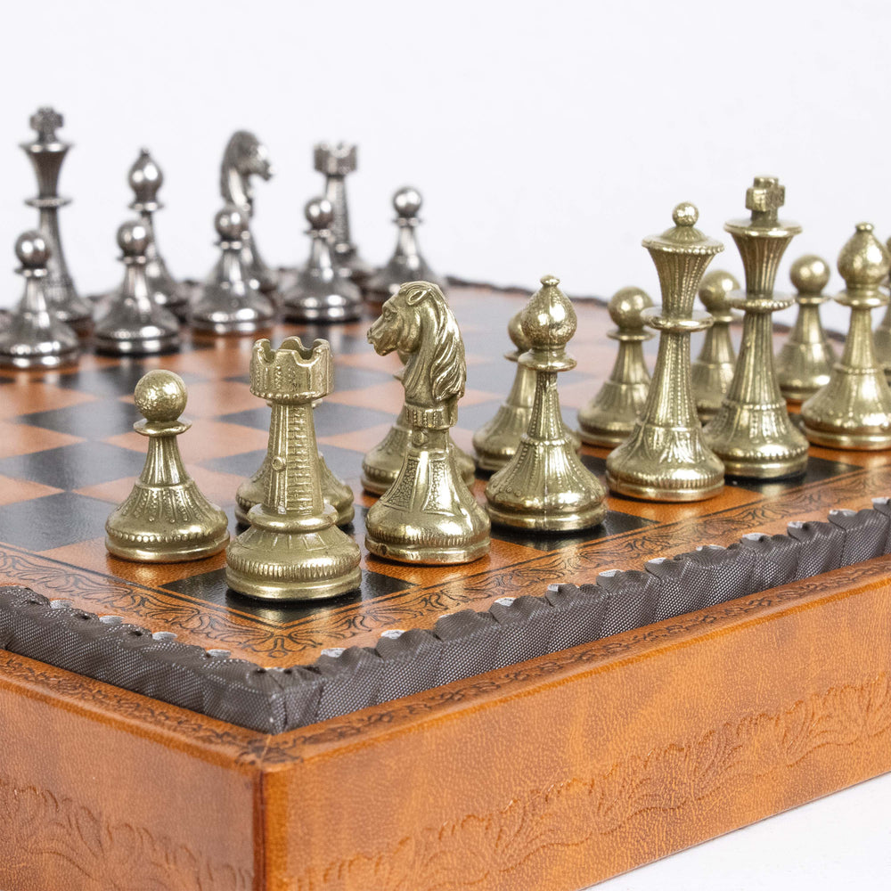 Italfama Mignon Flowery Schach und Dame Set mit Kunstlederbrett