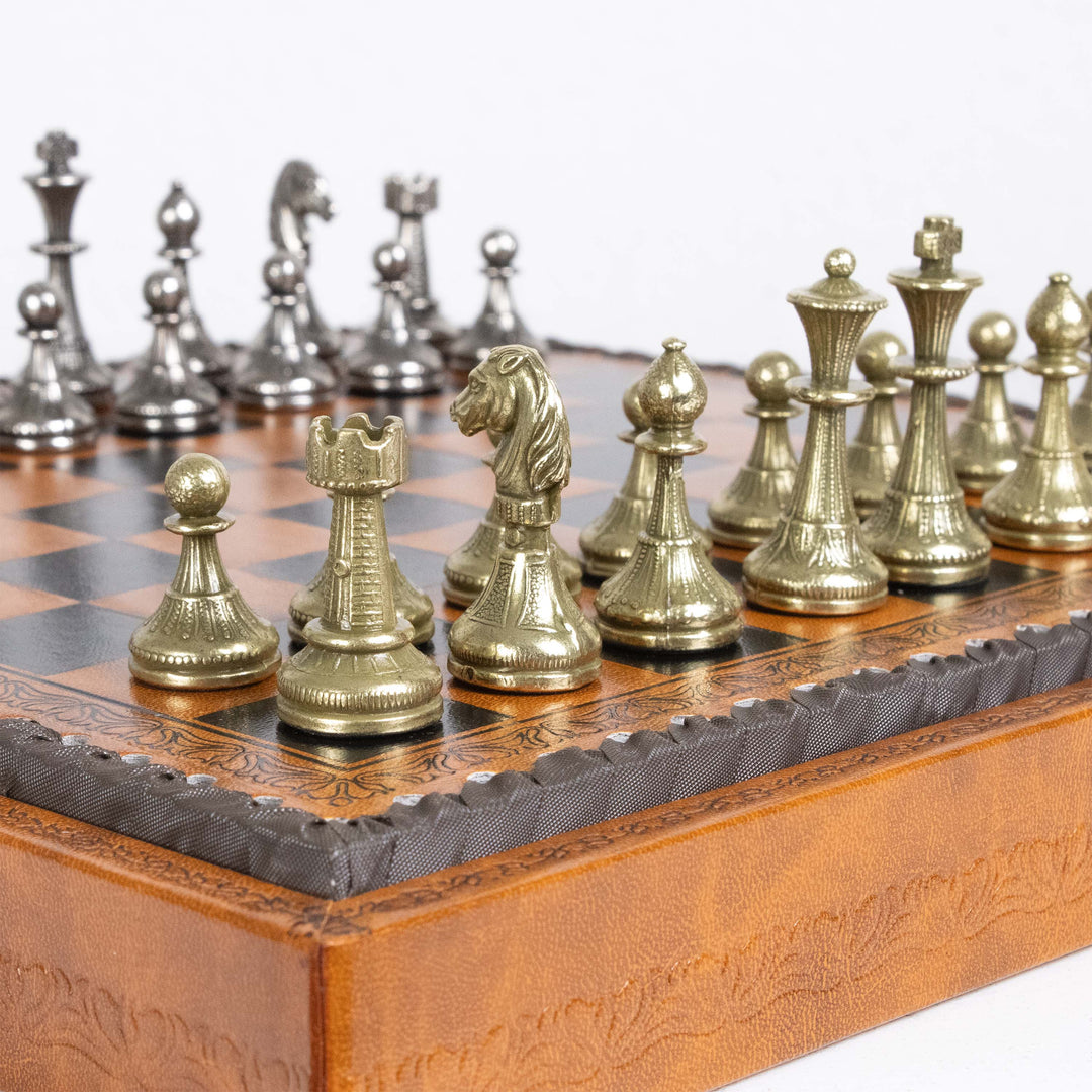 Italfama Mignon Flowery Schach und Dame Set mit Kunstlederbrett