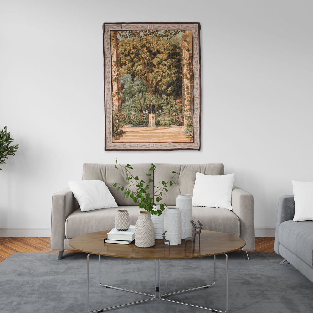 Grüner Gobelin Wandteppich – Malmaison Pflanzenmotiv (Jacquard gewebt)