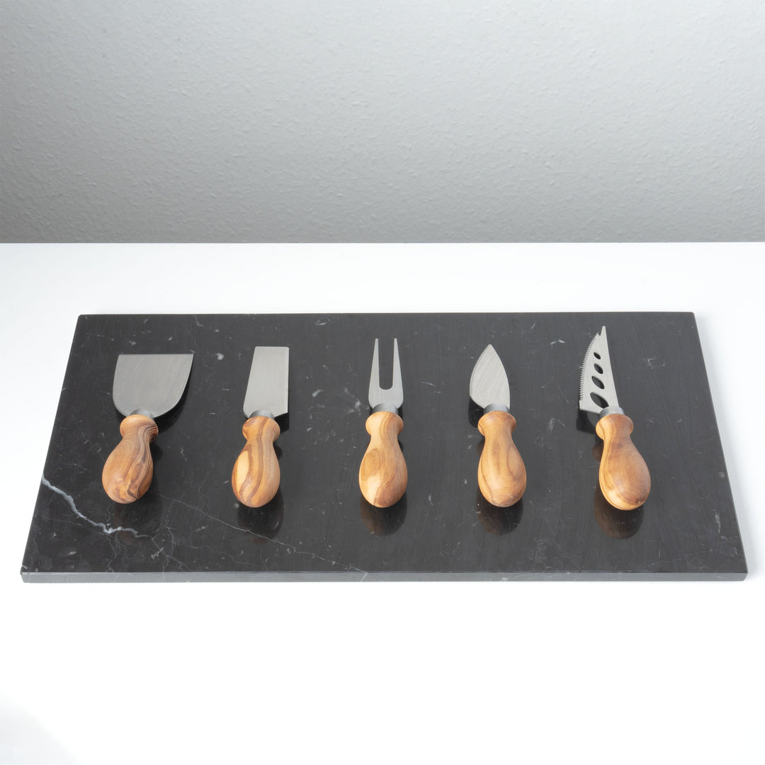 Handgefertigtes Olivenholz- und Metall-Käsemesserset (5-teilig)