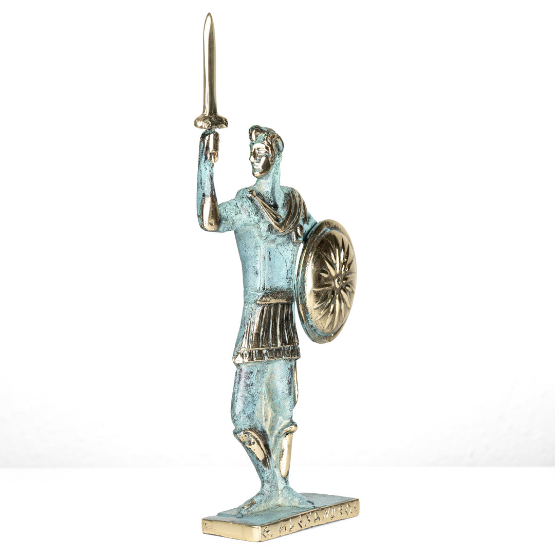 Alexander der Grosse – Krieger mit Schwert und Schild (Messing Skulptur)