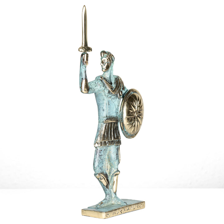 Alexander der Grosse – Krieger mit Schwert und Schild (Messing Skulptur)