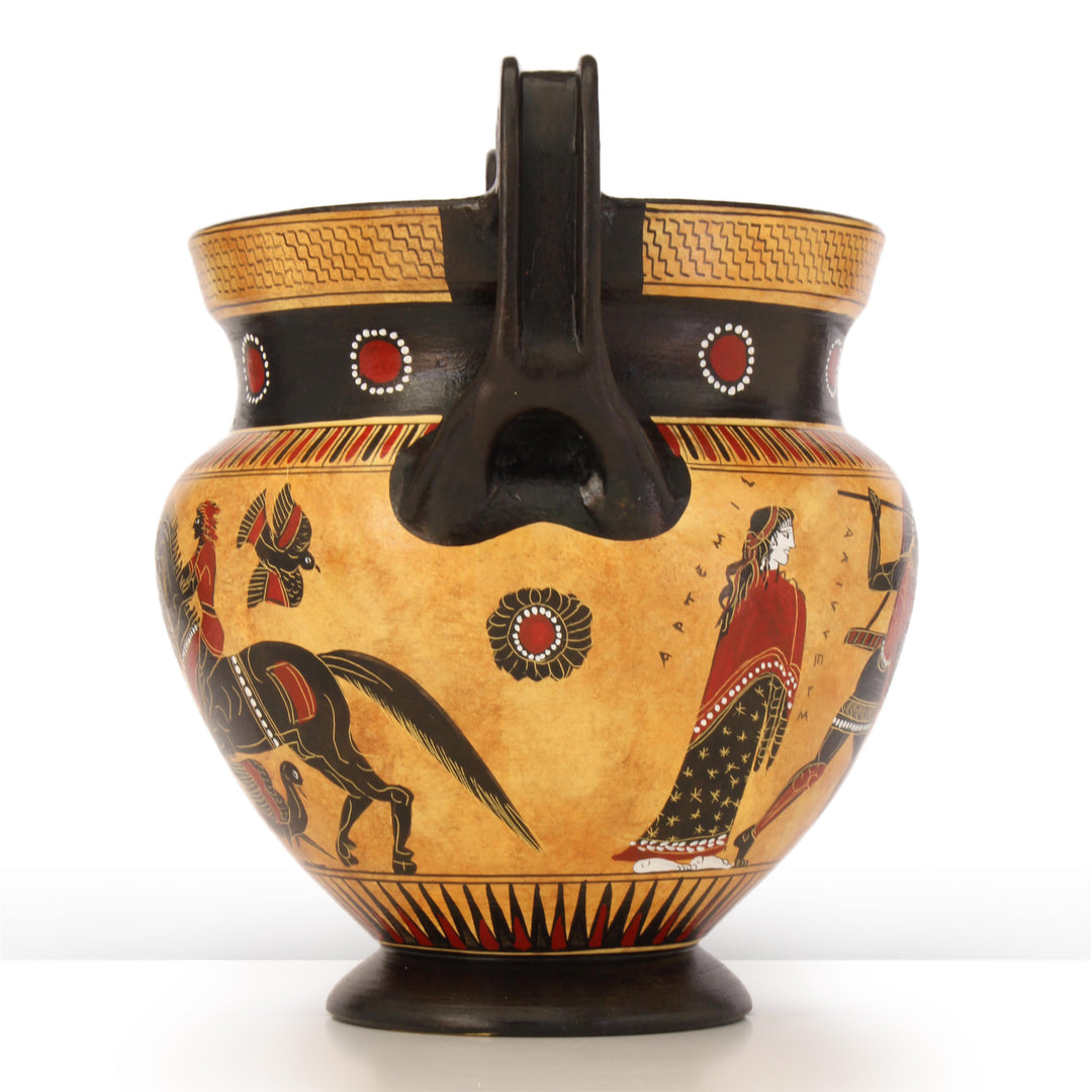 Antiker griechischer schwarzfiguriger chalkidischer Krater mit Achilles und Hektor