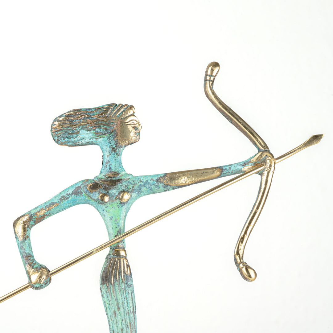 Artemis Statue — Griechische Göttin der Jagd mit Bogen (Klein, Messingskulptur)