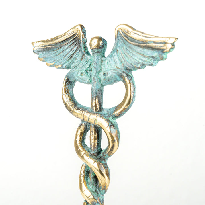 Kaduzeus Statue — Symbol für Medizin & Heilung (Messingskulptur)