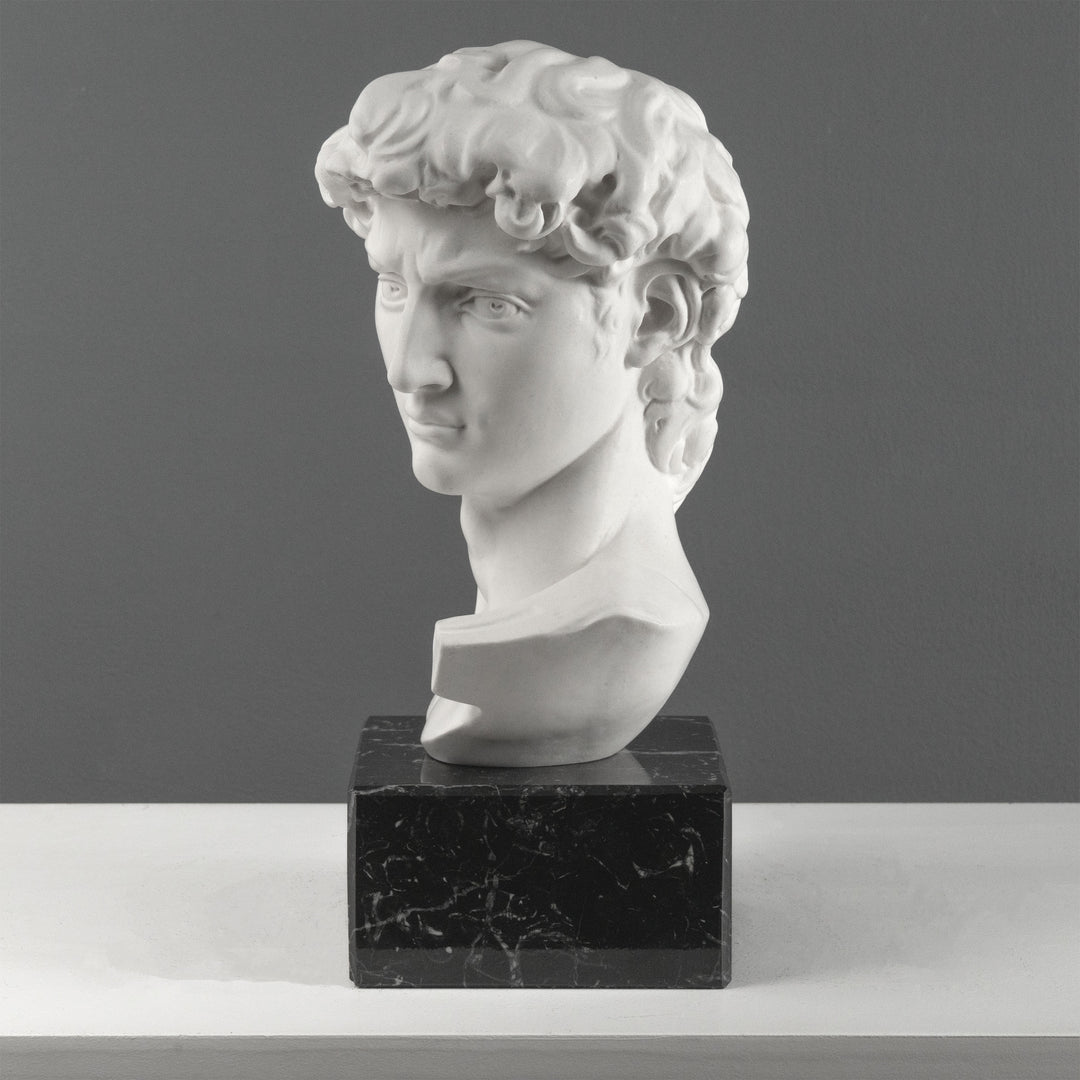David Büste von Michelangelo mit schwarzem Marmorsockel (Groß)