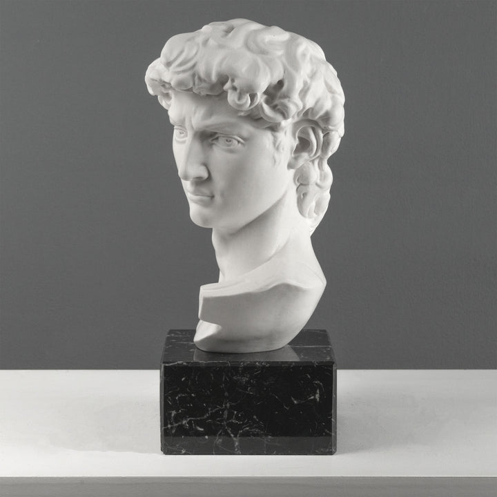 David Büste von Michelangelo mit schwarzem Marmorsockel (Groß)
