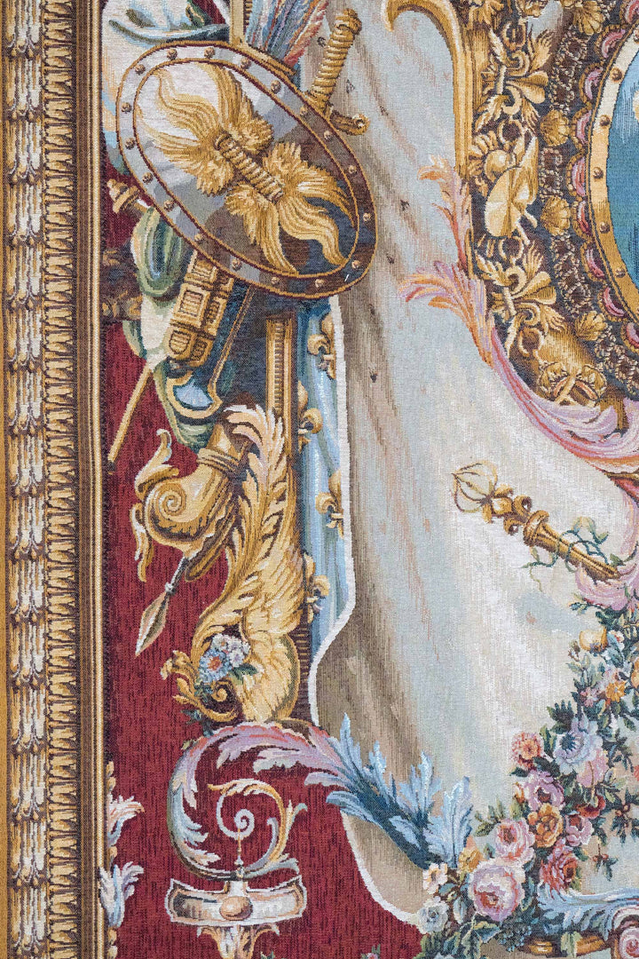Großes Wappen – Gobelin Wandteppich (Jacquard gewebt) – Roter Hintergrund