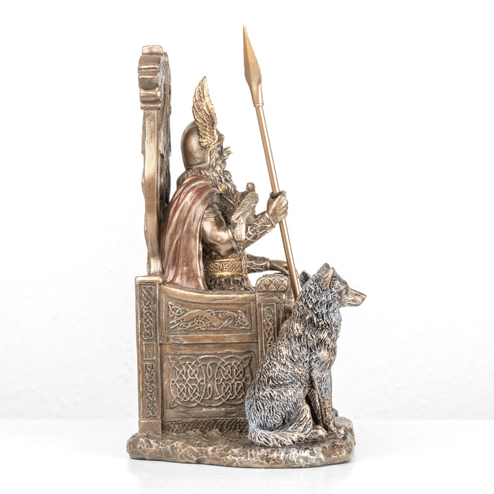 Odin auf seinem Thron Statue — Allvater der nordischen Götter (Kaltgussbronze-Skulptur)