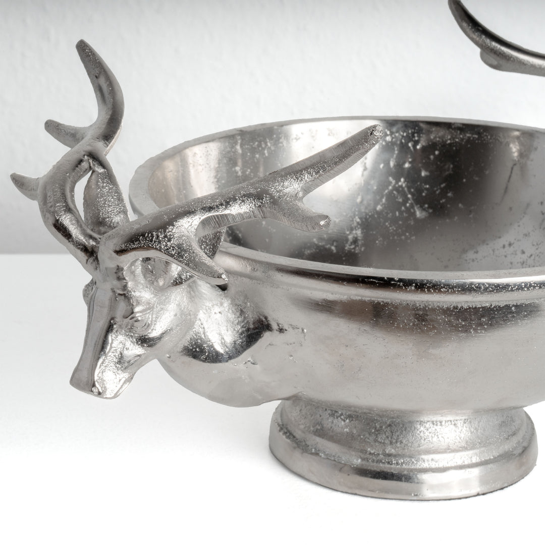 Silberne Dekoschale mit Hirschkopf-Griffen (Klein)