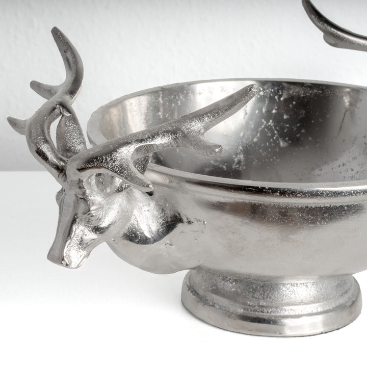 Silberne Dekoschale mit Hirschkopf-Griffen (Klein)
