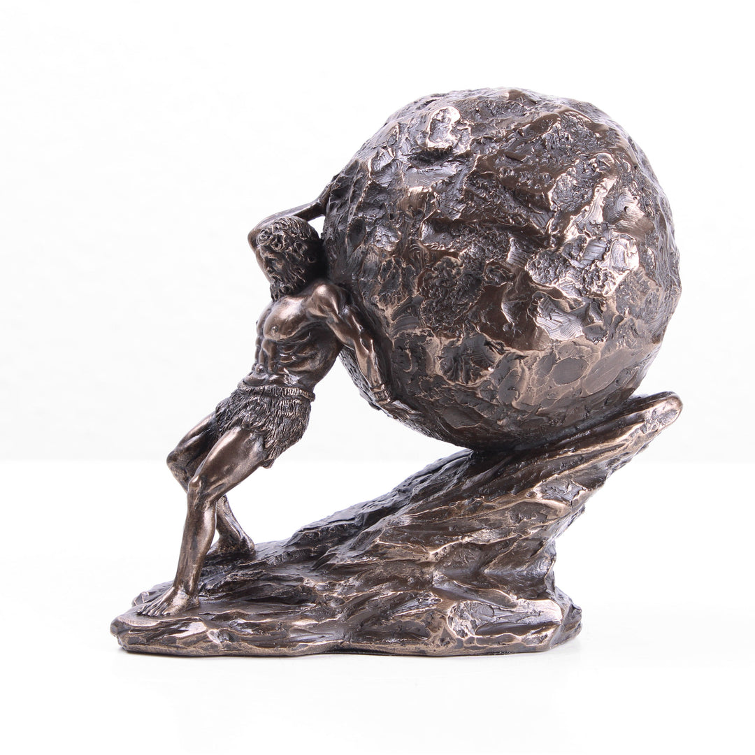 Sisyphus Statue mit dem Ewigen Felsen (Kaltguss-Bronze Skulptur)