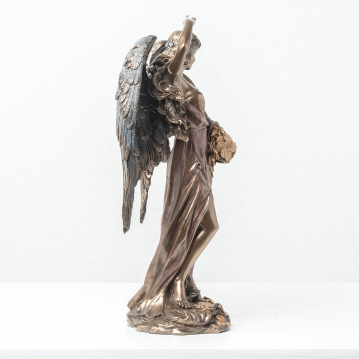Geflügelte Fortuna Skulptur mit Füllhorn des Reichtums (Kaltguss-Bronze)