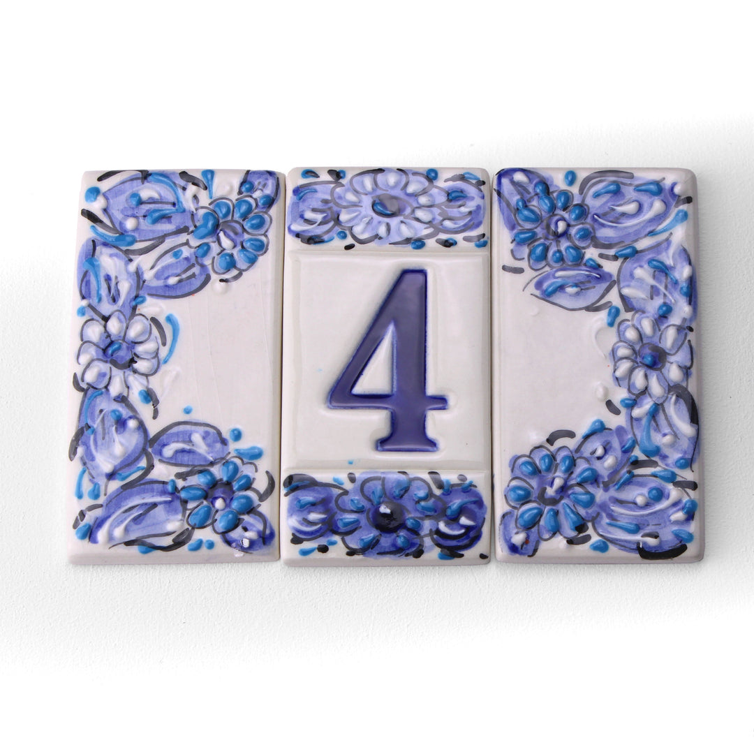 Keramik Hausnummer Blaue Blumen