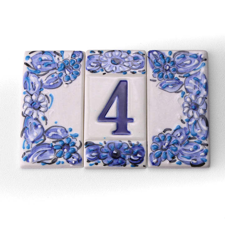Keramik Hausnummer Blaue Blumen