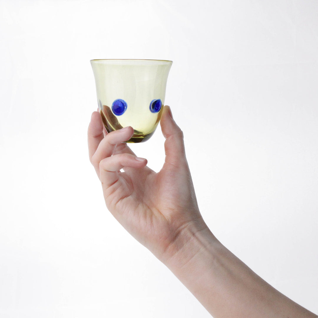 Römischer Glasbecher mit blauen Punkten im Set von 2