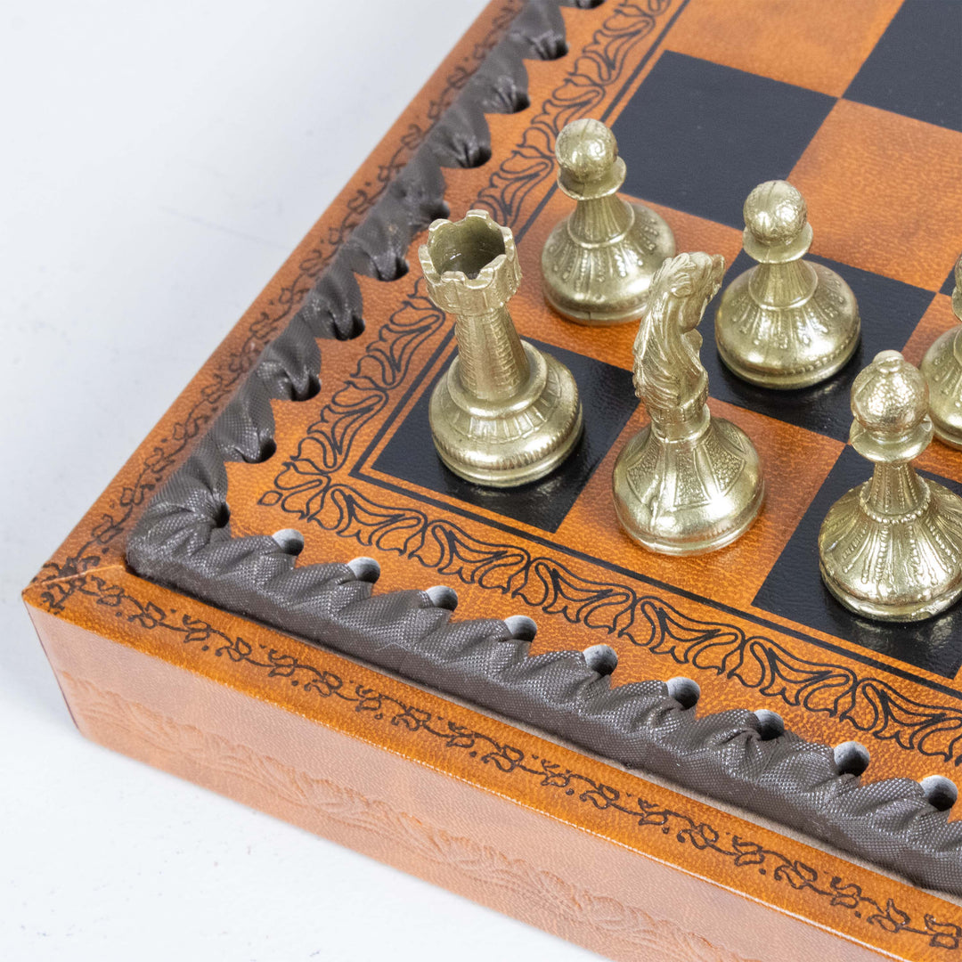 Italfama Mignon Flowery Schach und Dame Set mit Kunstlederbrett