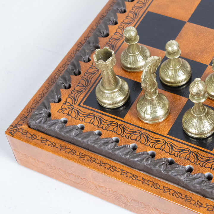Italfama Mignon Flowery Schach und Dame Set mit Kunstlederbrett