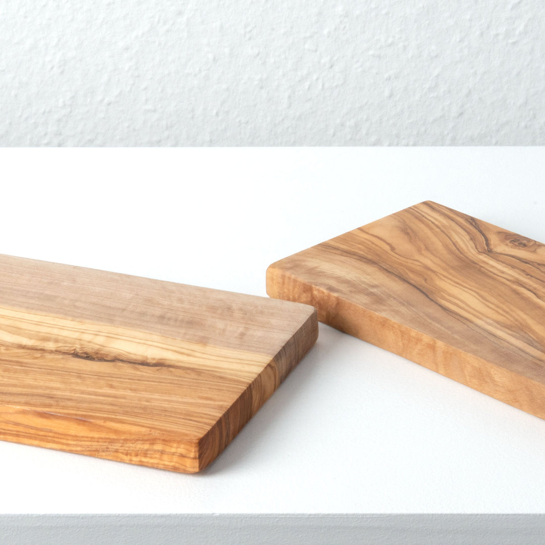Handgefertigtes Olivenholz-Schneidebrett-Set – rechteckig (2-teilig)