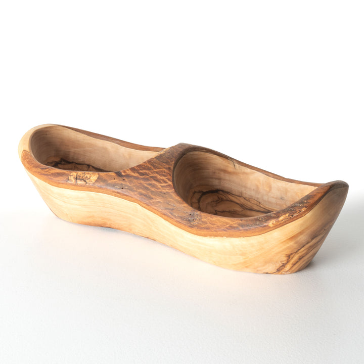Handgefertigter Olivenholz-Teller mit 2 Fächern