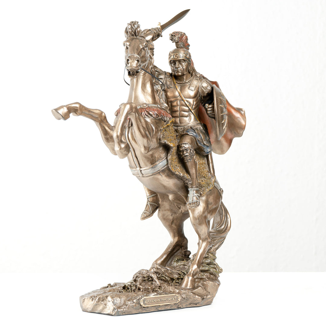 Alexander der Große auf Pferd (Bronzierte Skulptur aus Kunstharz)