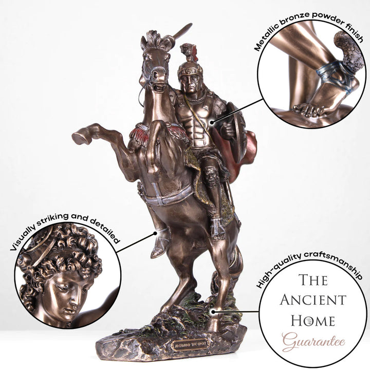Alexander der Große auf Pferd (Bronzierte Skulptur aus Kunstharz)
