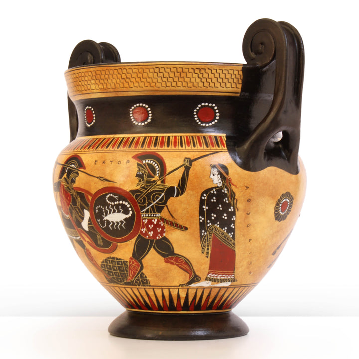 Antiker griechischer schwarzfiguriger chalkidischer Krater mit Achilles und Hektor