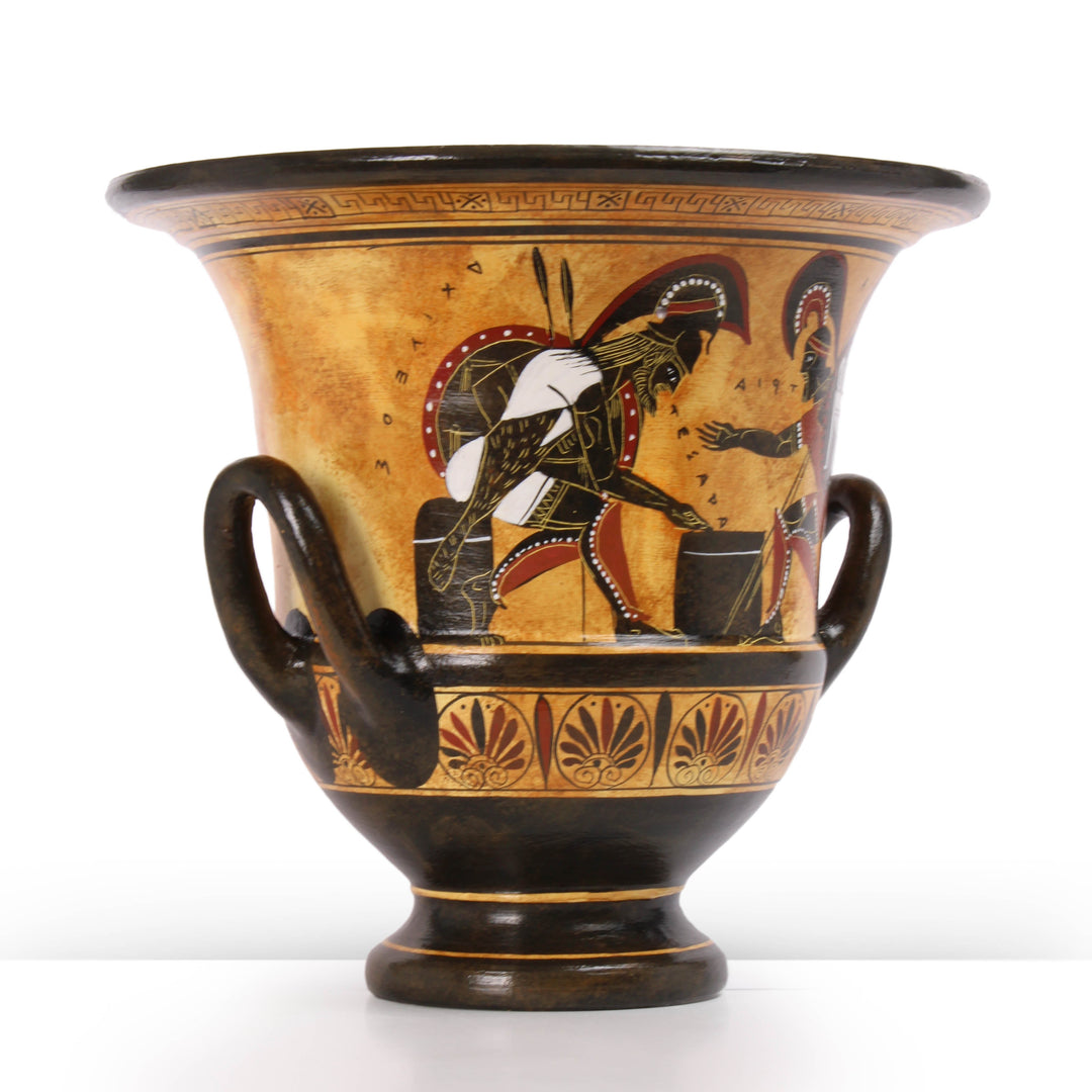 Antiker griechischer schwarzfiguriger Krater mit Achilles und Ajax beim Spiel
