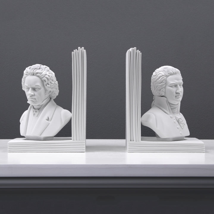 Beethoven und Mozart Büste Buchstütze im Paar