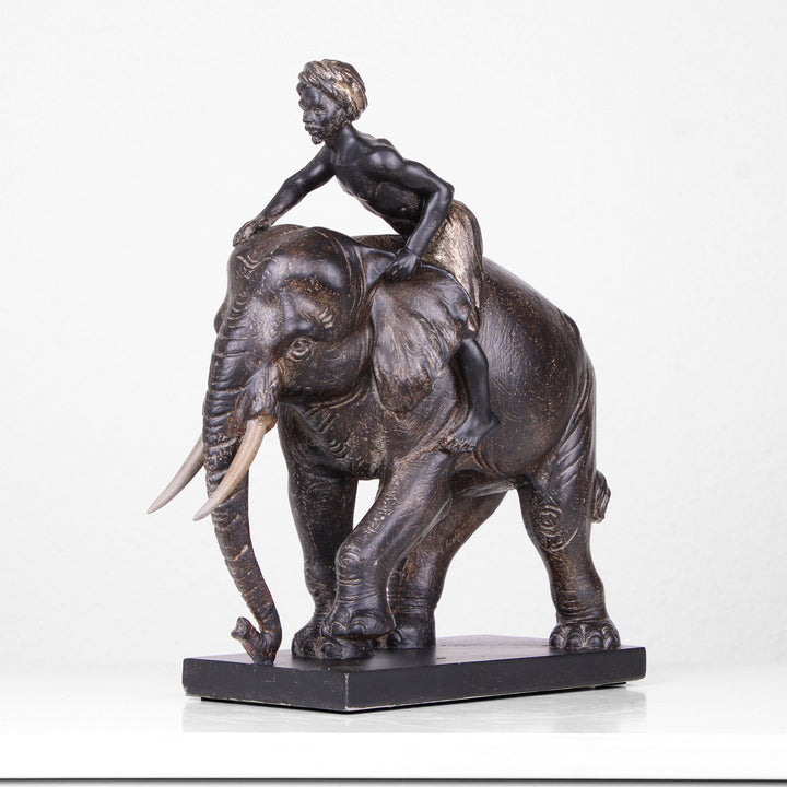Elefantenstatue mit Reiter (Kunstharz)