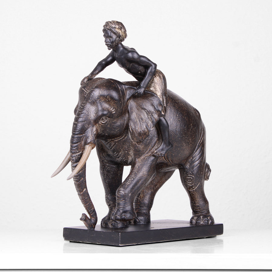 Elefantenstatue mit Reiter (Kunstharz)