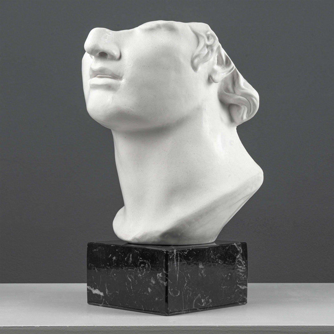 Apollo Bustenfragment Skulptur auf Schwarzem Marmorsockel (Kolossaler Kopf eines Jünglings)
