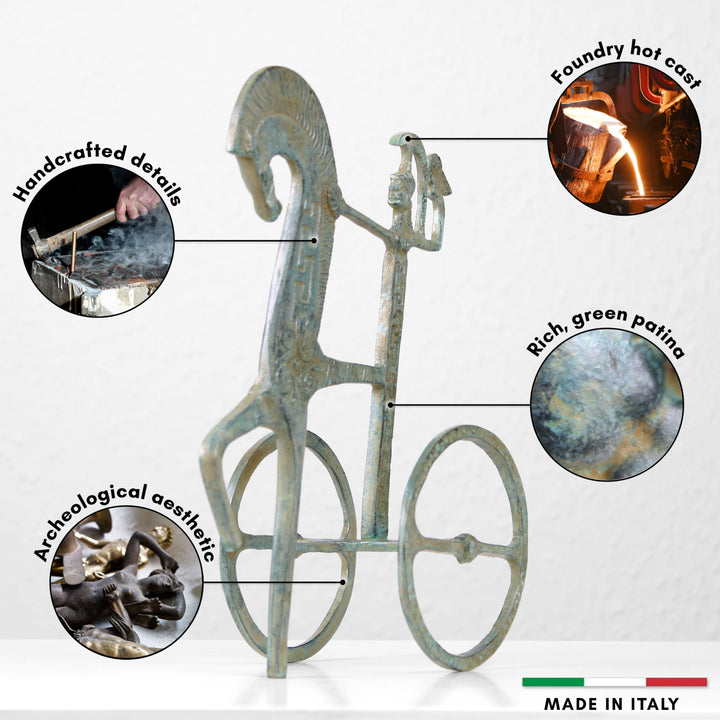 Griechischer Streitwagen mit Pferden – Bronze Skulptur