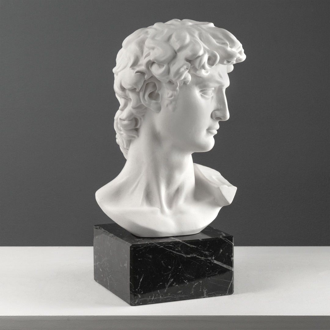 David Büste von Michelangelo mit schwarzem Marmorsockel (Groß)