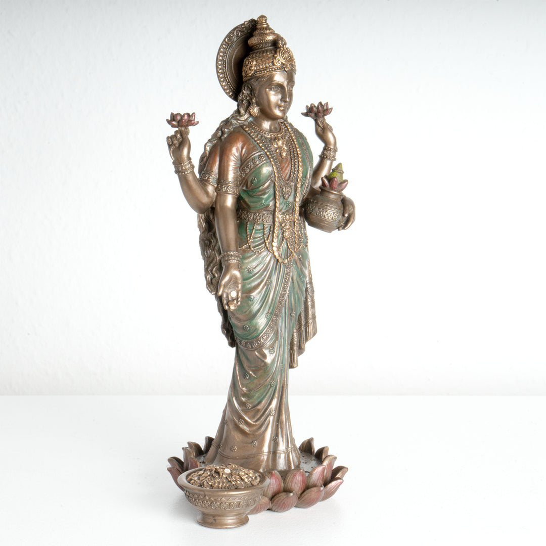 Lakshmi Gottin Statue – Symbol des Wohlstands (Bronzierte Kunstharzskulptur)