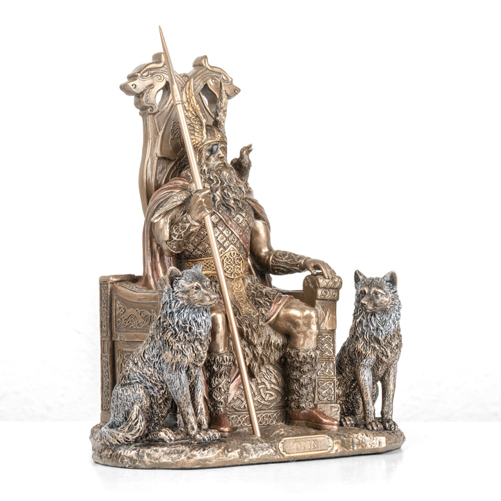Odin auf seinem Thron Statue — Allvater der nordischen Götter (Kaltgussbronze-Skulptur)