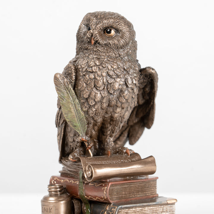 Gelehrte Eule auf Büchern (Kaltgussbronze-Skulptur)