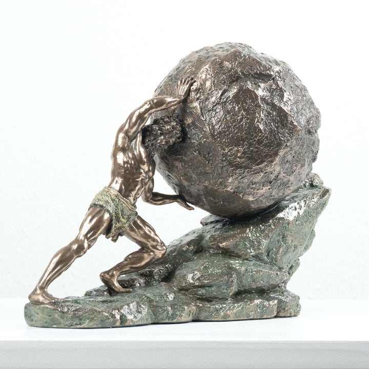 Sisyphus und der Ewige Felsen Statue (Kaltguss-Bronze Skulptur)