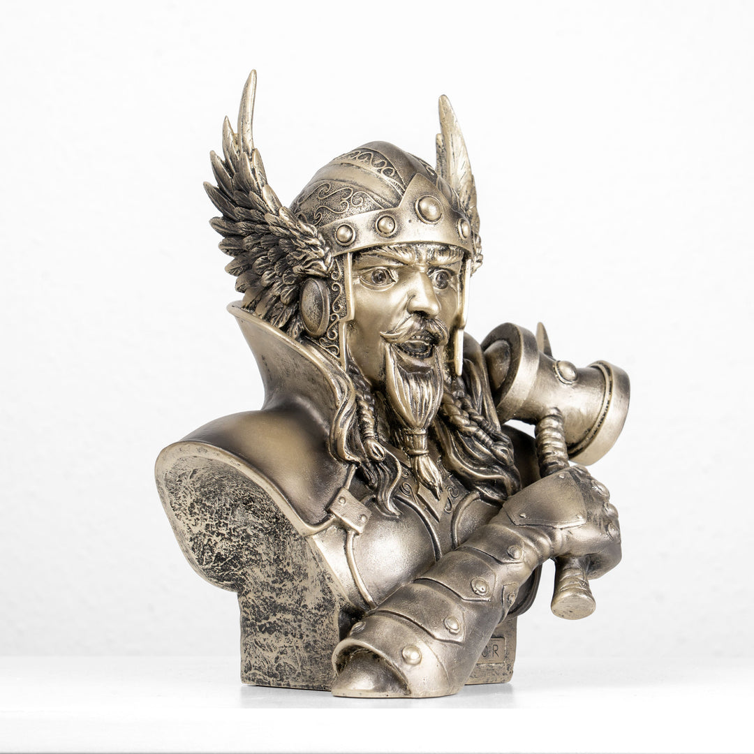 Thor Büste — Nordischer Donnergott mit Mjölnir (Kaltgussbronze-Statue)