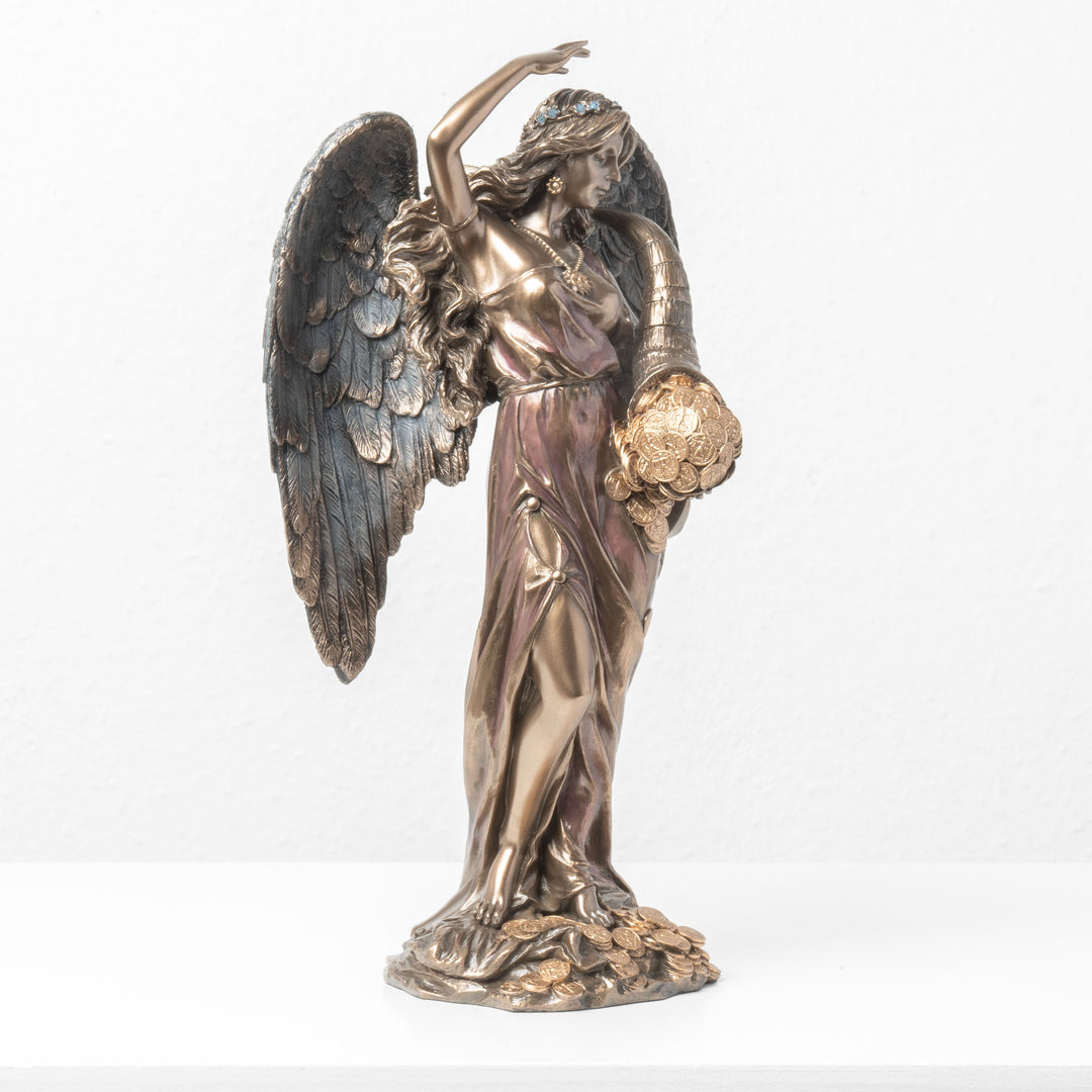 Geflügelte Fortuna Skulptur mit Füllhorn des Reichtums (Kaltguss-Bronze)