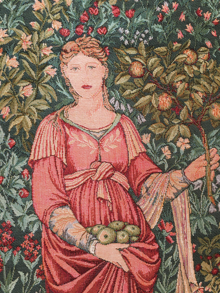 Grüner Gobelin Wandteppich – Pomona, Göttin des Überflusses (Jacquard gewebt)