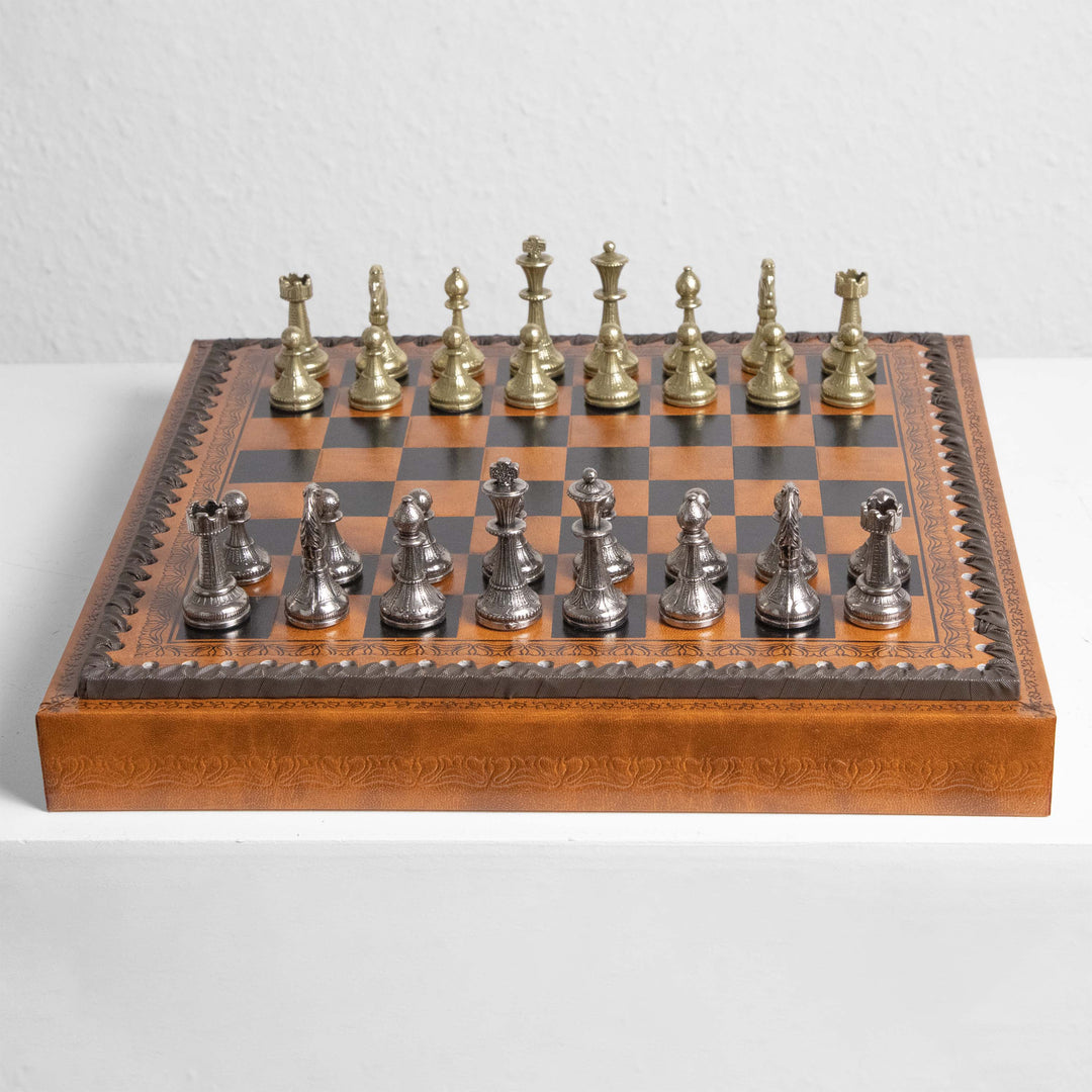 Italfama Mignon Flowery Schach und Dame Set mit Kunstlederbrett