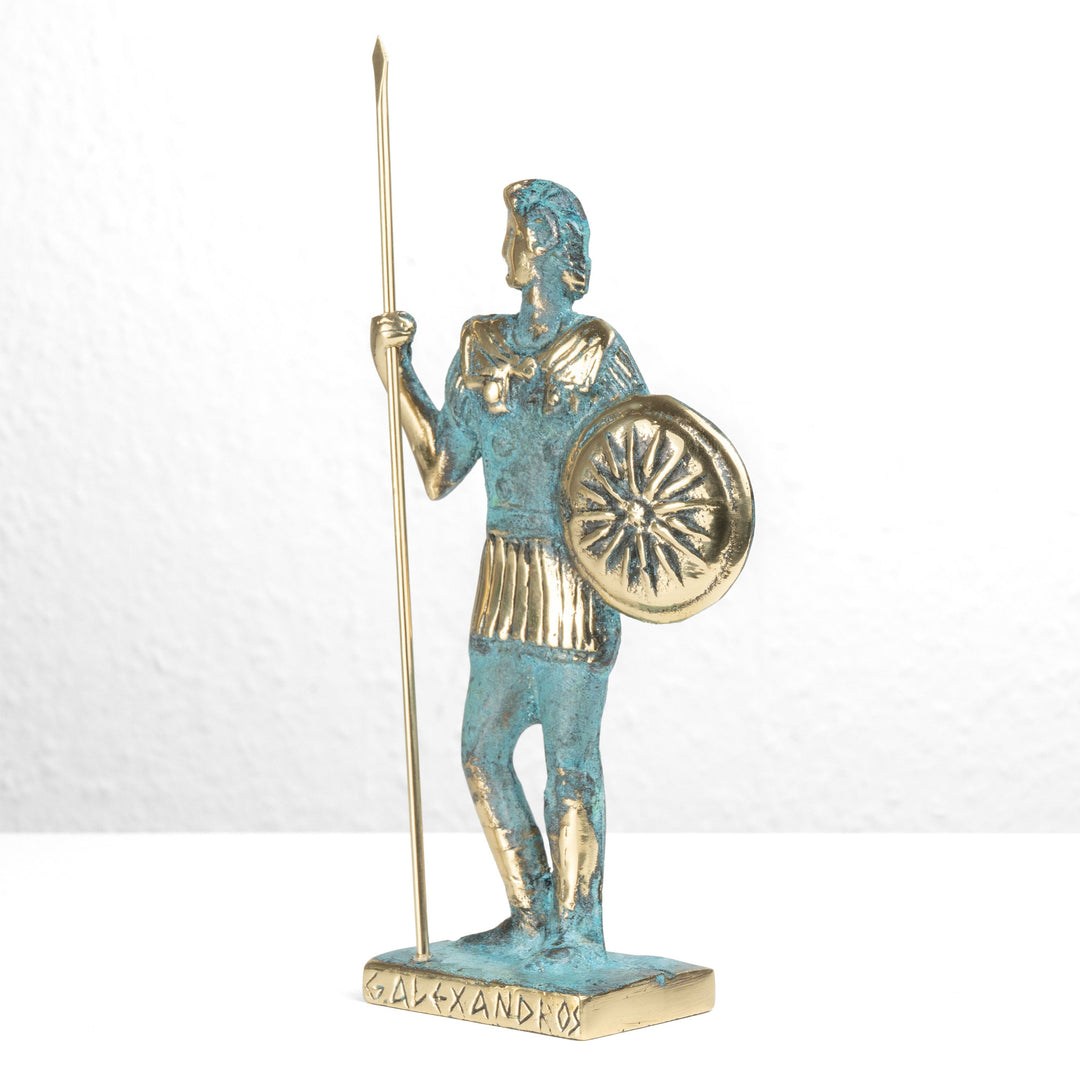 Alexander der Große Statue — Krieger mit Speer & Schild (Messingskulptur)