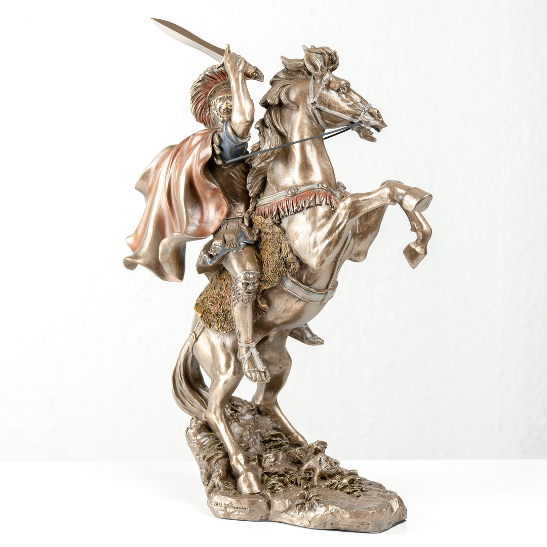 Alexander der Große auf Pferd (Bronzierte Skulptur aus Kunstharz)
