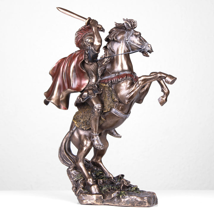 Alexander der Große auf Pferd (Bronzierte Skulptur aus Kunstharz)