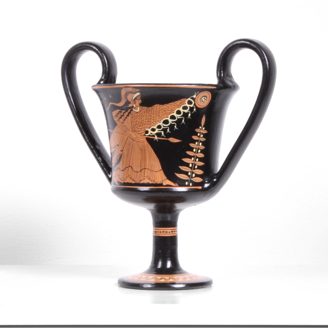 Antike griechische rotfigurige Kantharos Vase mit Demeter und Athena