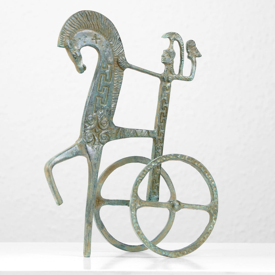 Griechischer Streitwagen mit Pferden – Bronze Skulptur