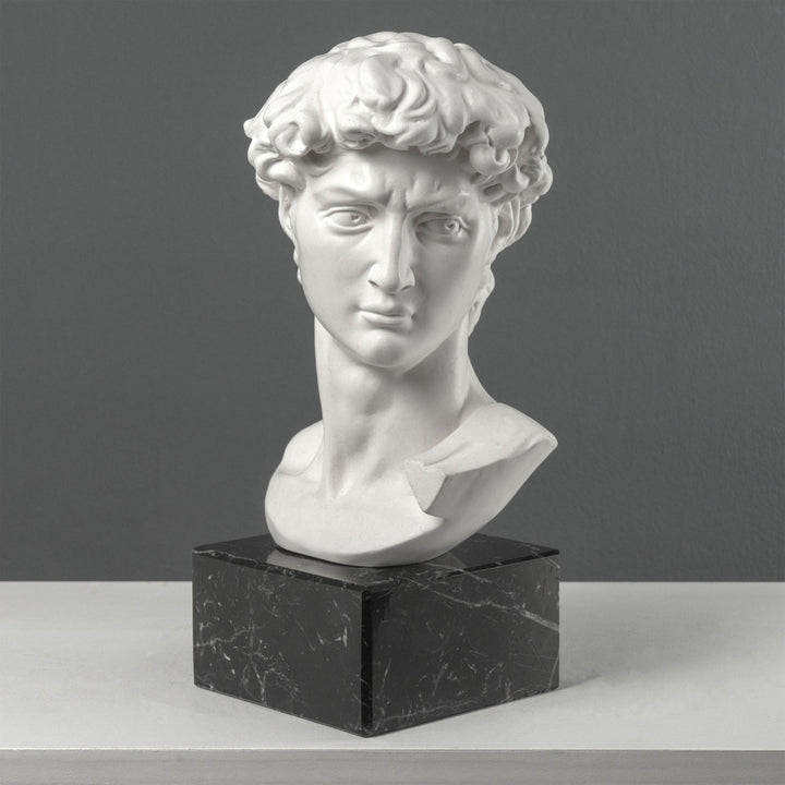 David Büste von Michelangelo mit schwarzem Marmorsockel (Groß)
